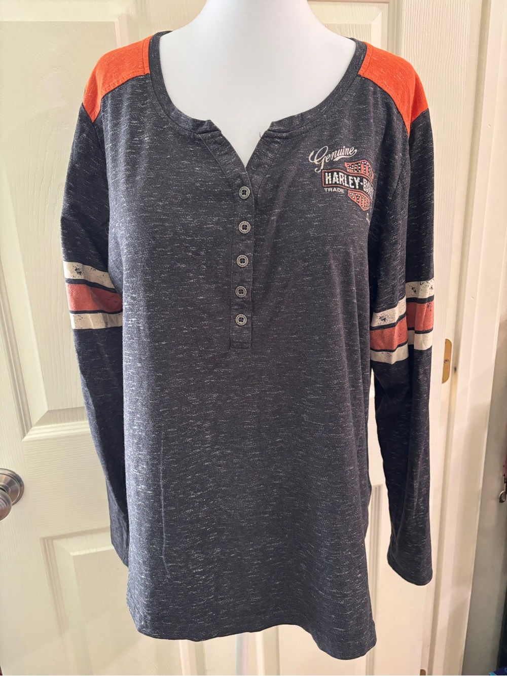 Harley-Davidson Women’s 1W Henley Long Sleeve Graphic Tunic Biker Top